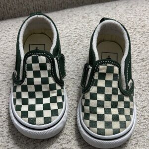 VANS Kids Checkered Slip-On Shoes - Green and White